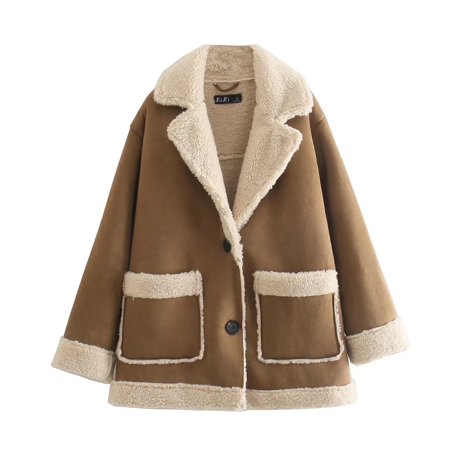 

New Winter Thicken Warm Faux Lambskin Jacket Coat Women Casual Fashion Lamb Faux Fur Overcoat Fluffy Cozy Oversize Outerwear