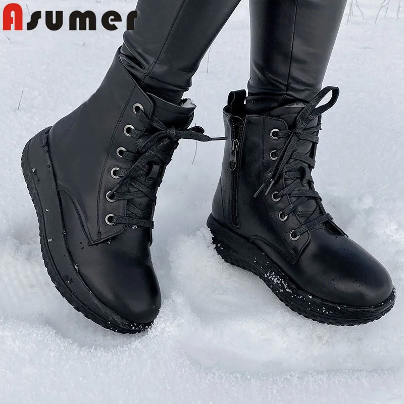 Asumer Russia winter snow boots 2021 genuine leather shoes women flat casual comfortable wool ankle boots for women black
Asumer Russia winter snow boots 2021 genuine leather shoes women flat casual comfortable wool ankle boots for women black