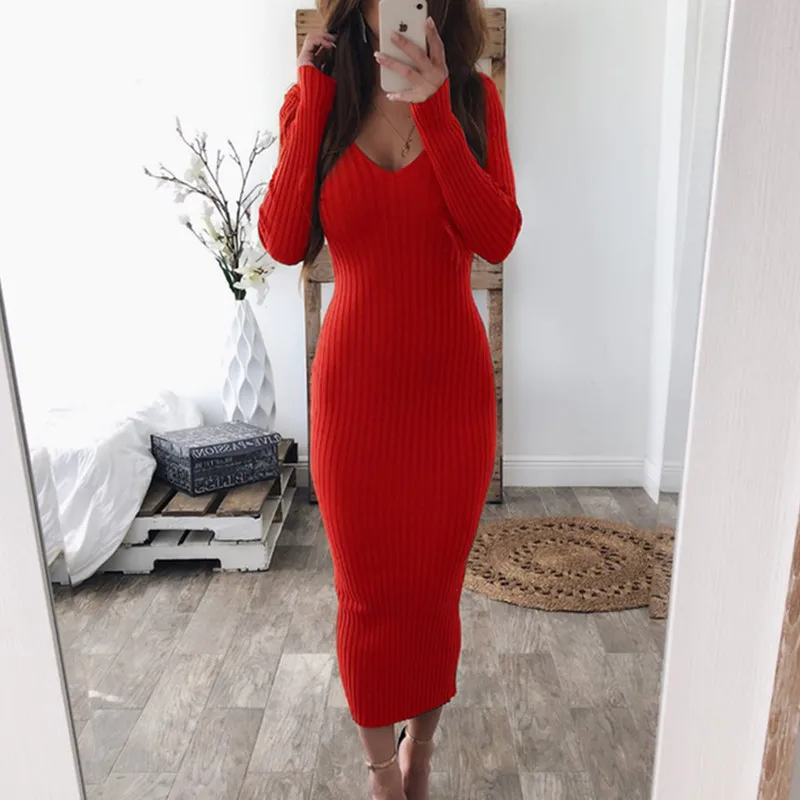 Autumn Knitted Bodycon Maxi Dress Casual Sexy V Neck Long Sleeve Women Elegant Winter Slim Fashion Long Dresses Thin Dress
Autumn Knitted Bodycon Maxi Dress Casual Sexy V Neck Long Sleeve Women Elegant Winter Slim Fashion Long Dresses Thin Dress