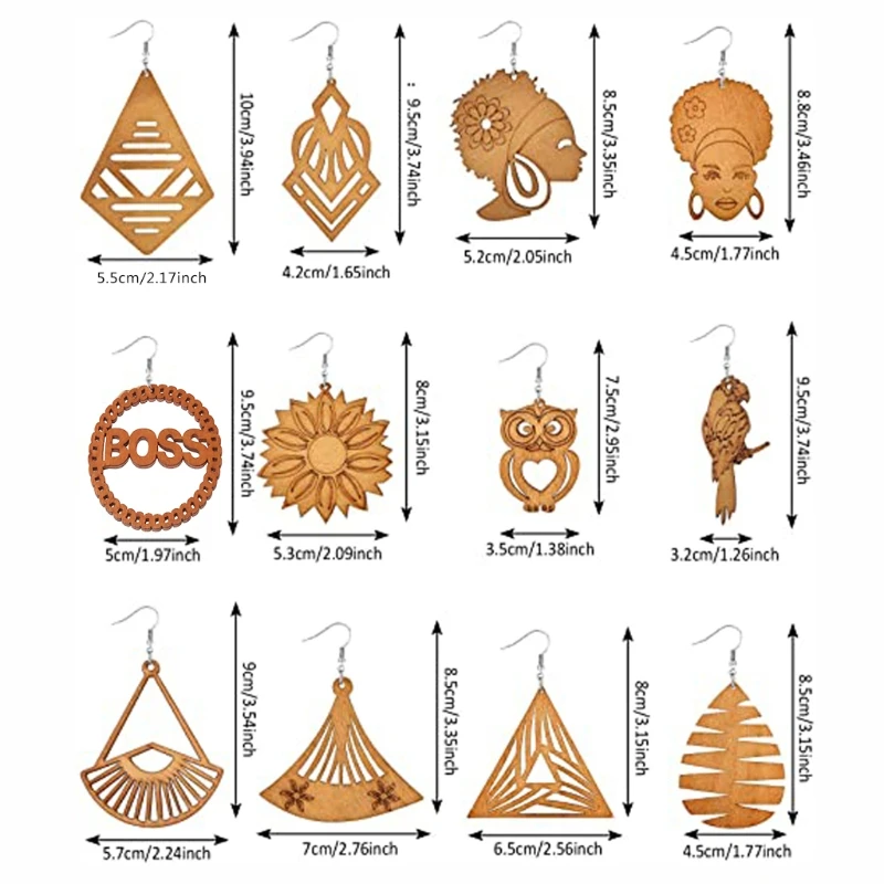 12 Pairs African Wooden Drop Earrings Bohemian Pendant Dangle Earrings Lightweight Ethnic Style Wood Earrings for Women
12 Pairs African Wooden Drop Earrings Bohemian Pendant Dangle Earrings Lightweight Ethnic Style Wood Earrings for Women