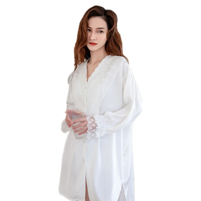 Sexy Lace Summer New Ice Silk Satin Chiffon Palace Style Nightdress Ladies Thin Section Long-sleeved Shirt Skirt Simple Pajamas
Sexy Lace Summer New Ice Silk Satin Chiffon Palace Style Nightdress Ladies Thin Section Long-sleeved Shirt Skirt Simple Pajamas