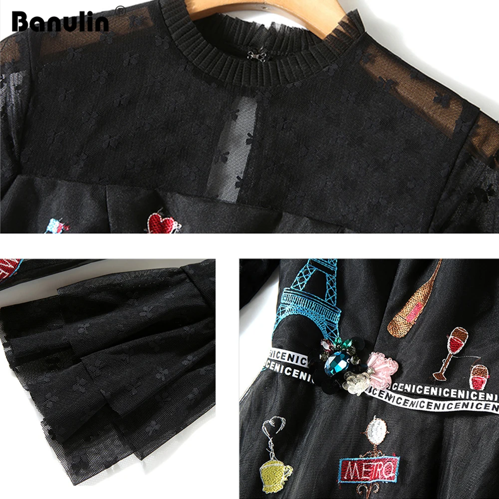 Banulin Fashion Runway Maxi Dress Women's Elegant Flare Sleeve Tulle Gauze Mesh Embroidery Beading Black White Long Party Dress
Banulin Fashion Runway Maxi Dress Women's Elegant Flare Sleeve Tulle Gauze Mesh Embroidery Beading Black White Long Party Dress