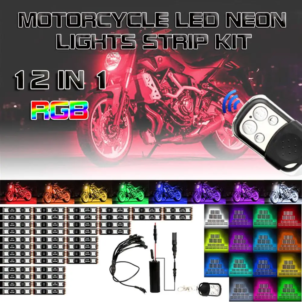 12Pcs/set Motorcycle RGB 120 LED Neon Underglow Lights Strip Kit For Honda BMW Motorbike Decoration
12Pcs/set Motorcycle RGB 120 LED Neon Underglow Lights Strip Kit For Honda BMW Motorbike Decoration