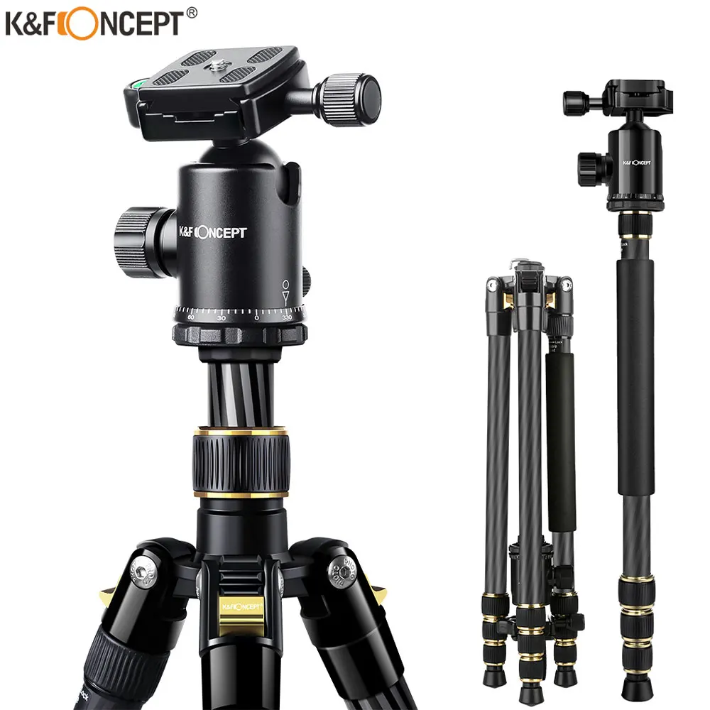 

K&F Concept 66 inch Carbon Fiber Tripod Professional Lightweight Tripod with Monopod and Ball Head for DSLR SLR Camera