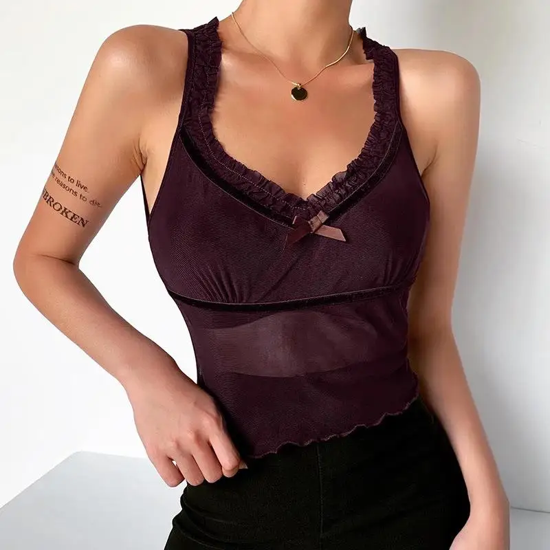 Sexy Tank Patchwork Mesh Sheer Brown Crop Top Women's Vest Sleeveless Fashion Vintage Slim Camisole 2021 Summer Ladies Clothes
Sexy Tank Patchwork Mesh Sheer Brown Crop Top Women's Vest Sleeveless Fashion Vintage Slim Camisole 2021 Summer Ladies Clothes