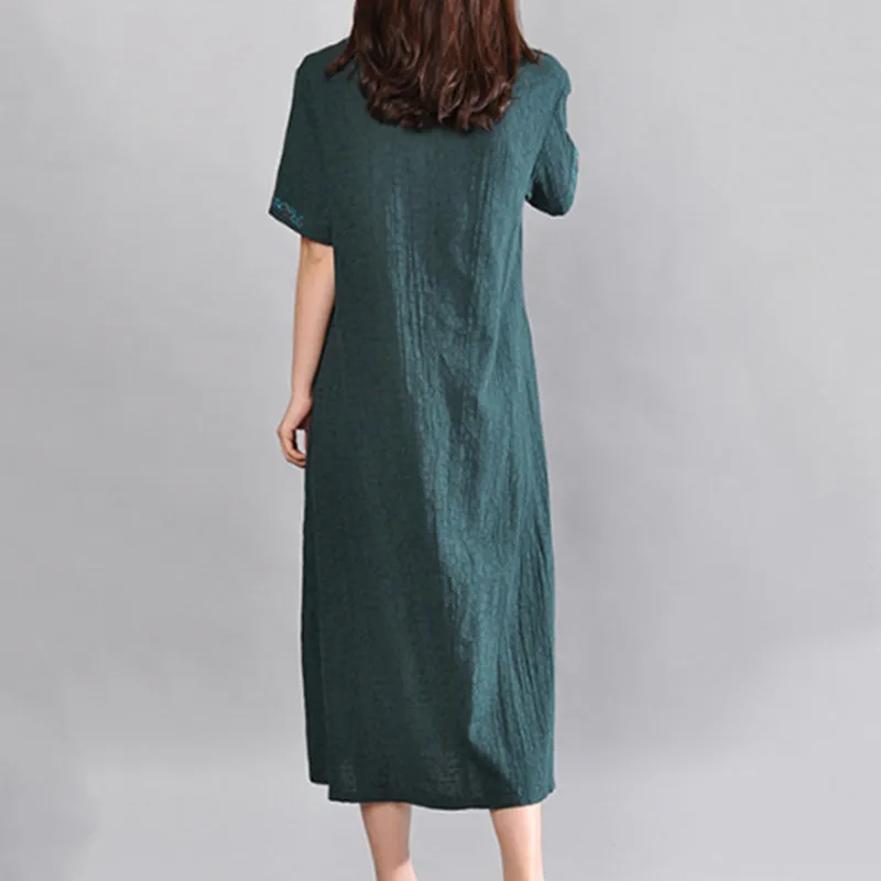 Vintage Linen Women Dress Summer Fashion V-neck Short Sleeve Solid Color Pockets Casual Loose Midi Dress 
Vintage Linen Women Dress Summer Fashion V-neck Short Sleeve Solid Color Pockets Casual Loose Midi Dress