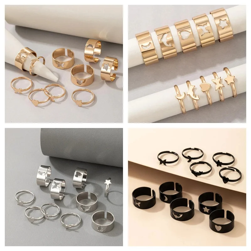 Trendy Golden Glossy Set Ring Butterfly Star Moon Dolphin Love Ring 5 Pairs Couple Rings anillos para hombre anillos mujer
Trendy Golden Glossy Set Ring Butterfly Star Moon Dolphin Love Ring 5 Pairs Couple Rings anillos para hombre anillos mujer