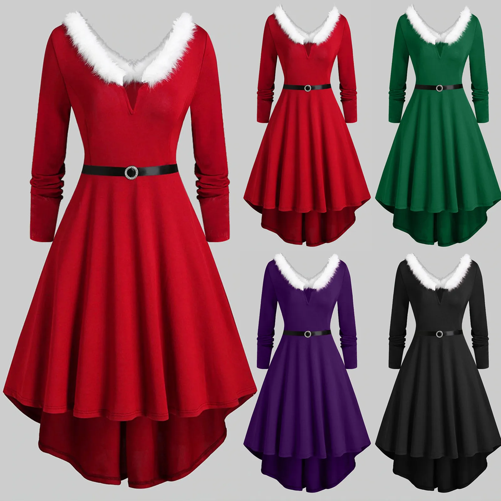 Trendyland Women Winter Gothic Dresses Christmas Faux-plush Panel Long Sleeve V Collar Asymmetrical Party Dress Dropshipping
Trendyland Women Winter Gothic Dresses Christmas Faux-plush Panel Long Sleeve V Collar Asymmetrical Party Dress Dropshipping