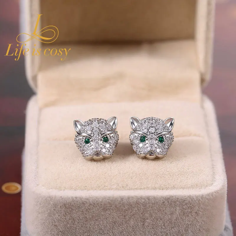 

Simple personality full of diamonds zirconia leopard head earrings Ms. temperament street shooting earrings