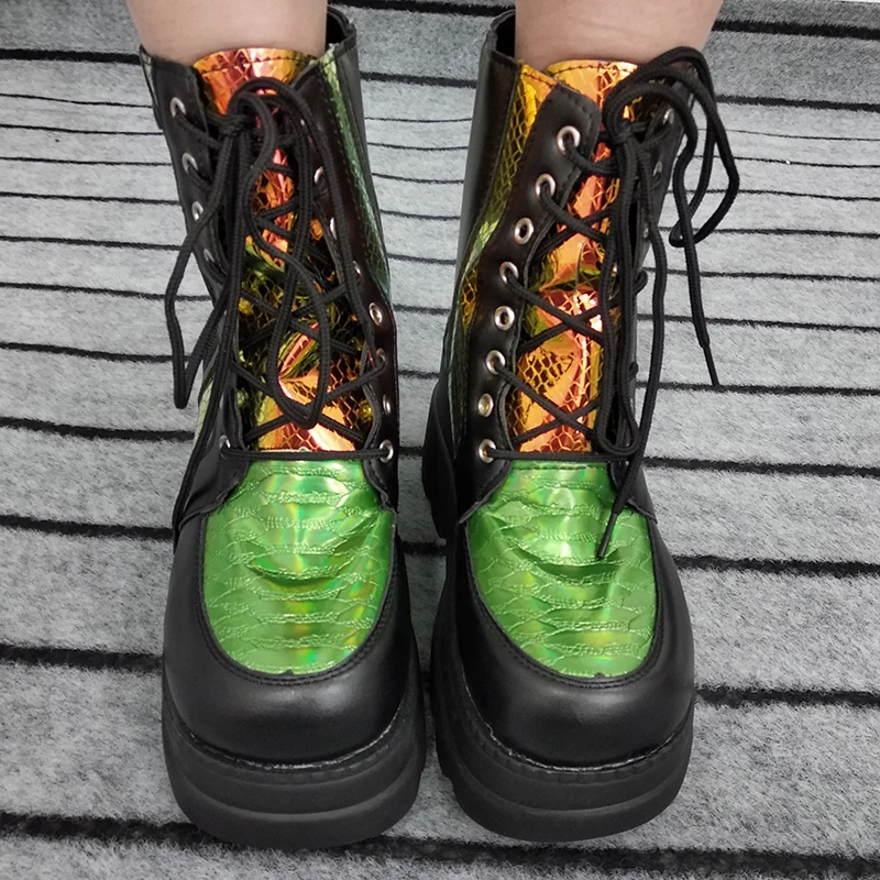 Women Lace-up Boots Zipper Round Toe platform High Heels Shoes Fashion Bling Snakeskin Grain Ankle Ladies Waterproof Boots 
Women Lace-up Boots Zipper Round Toe platform High Heels Shoes Fashion Bling Snakeskin Grain Ankle Ladies Waterproof Boots