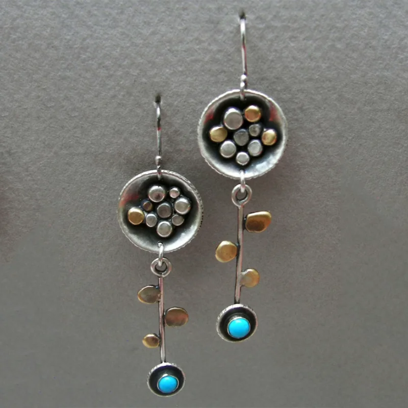 Vintage Boho Two Tone Leaf Metal Blue Beads Earrings For Women Tribal Handmade Round Pendientes Drop Dangle Earrings Gift 
Vintage Boho Two Tone Leaf Metal Blue Beads Earrings For Women Tribal Handmade Round Pendientes Drop Dangle Earrings Gift