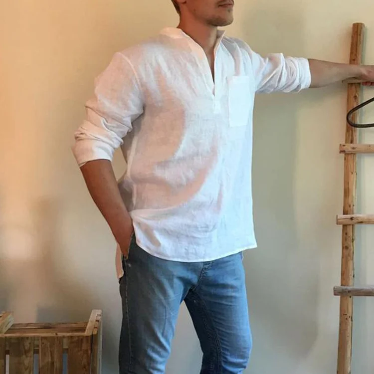 Мужская рубашка из хлопка и льна, белая рубашка с длинным рукавом, новинка 2021 
Мужская рубашка из хлопка и льна, белая рубашка с длинным рукавом, новинка 2021