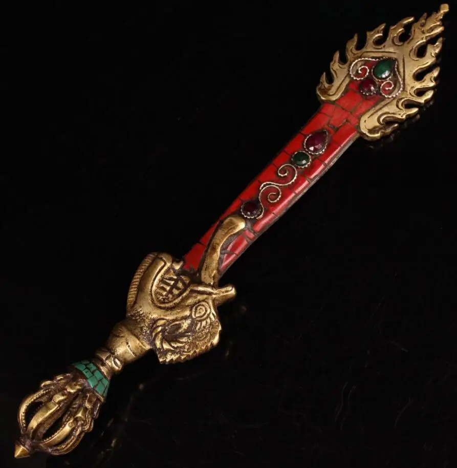 Archaize Латунь инкрустация драгоценный камень Exorcism Vajra меч ремесла статуя 
Archaize Латунь инкрустация драгоценный камень Exorcism Vajra меч ремесла статуя