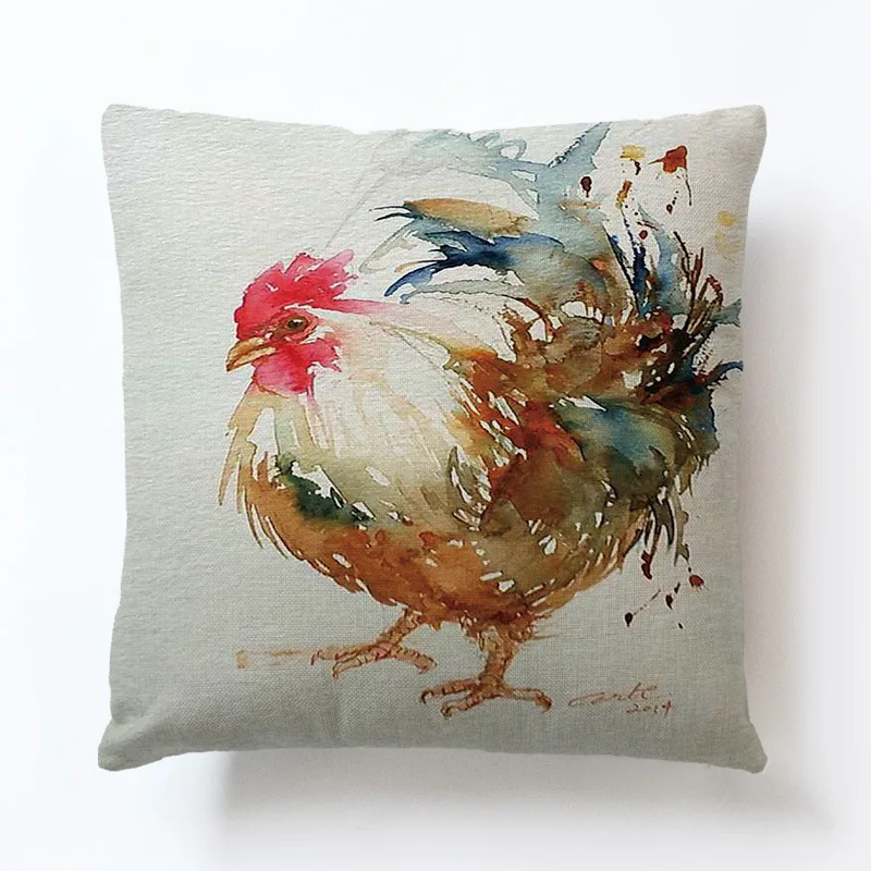 

45X45cm Animal Cock Rooster flax Single side Digital printing cushion cover pillow Square car sofa pillow cover pillowcase