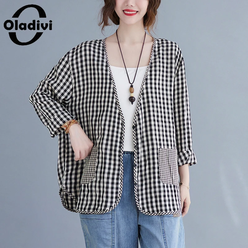 Oladivi, 4 цвета, Новинка осени 2021, модные женские повседневные свободные рубашки с длинным рукавом и V-образным вырезом, клетчатые топы, блузы 1467...
Oladivi, 4 цвета, Новинка осени 2021, модные женские повседневные свободные рубашки с длинным рукавом и V-образным вырезом, клетчатые топы, блузы 1467...