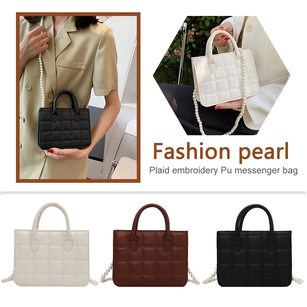 Fashion Female Checkered Pattern PU Leather Solid Color Crossbody Shoulder Messenger Bag Casual Ladies Pearl Chain Mini Bags
Fashion Female Checkered Pattern PU Leather Solid Color Crossbody Shoulder Messenger Bag Casual Ladies Pearl Chain Mini Bags