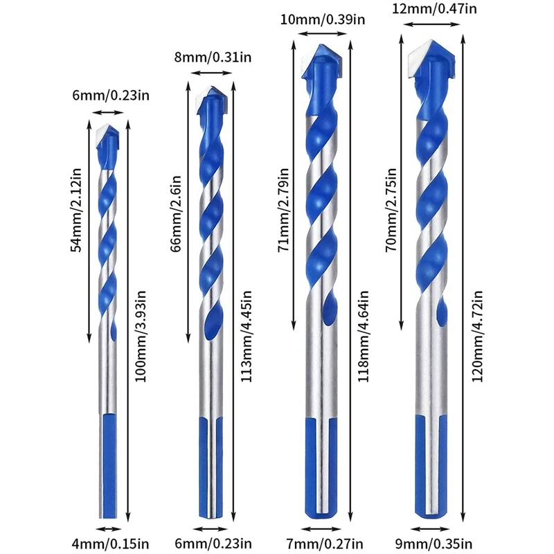 10 Pcs Drill Bit Triple-Cornered Drill Bit Set Glass Drill Bit Tile Bit Set for Brick, Glass, Ceramic, Granite
10 Pcs Drill Bit Triple-Cornered Drill Bit Set Glass Drill Bit Tile Bit Set for Brick, Glass, Ceramic, Granite