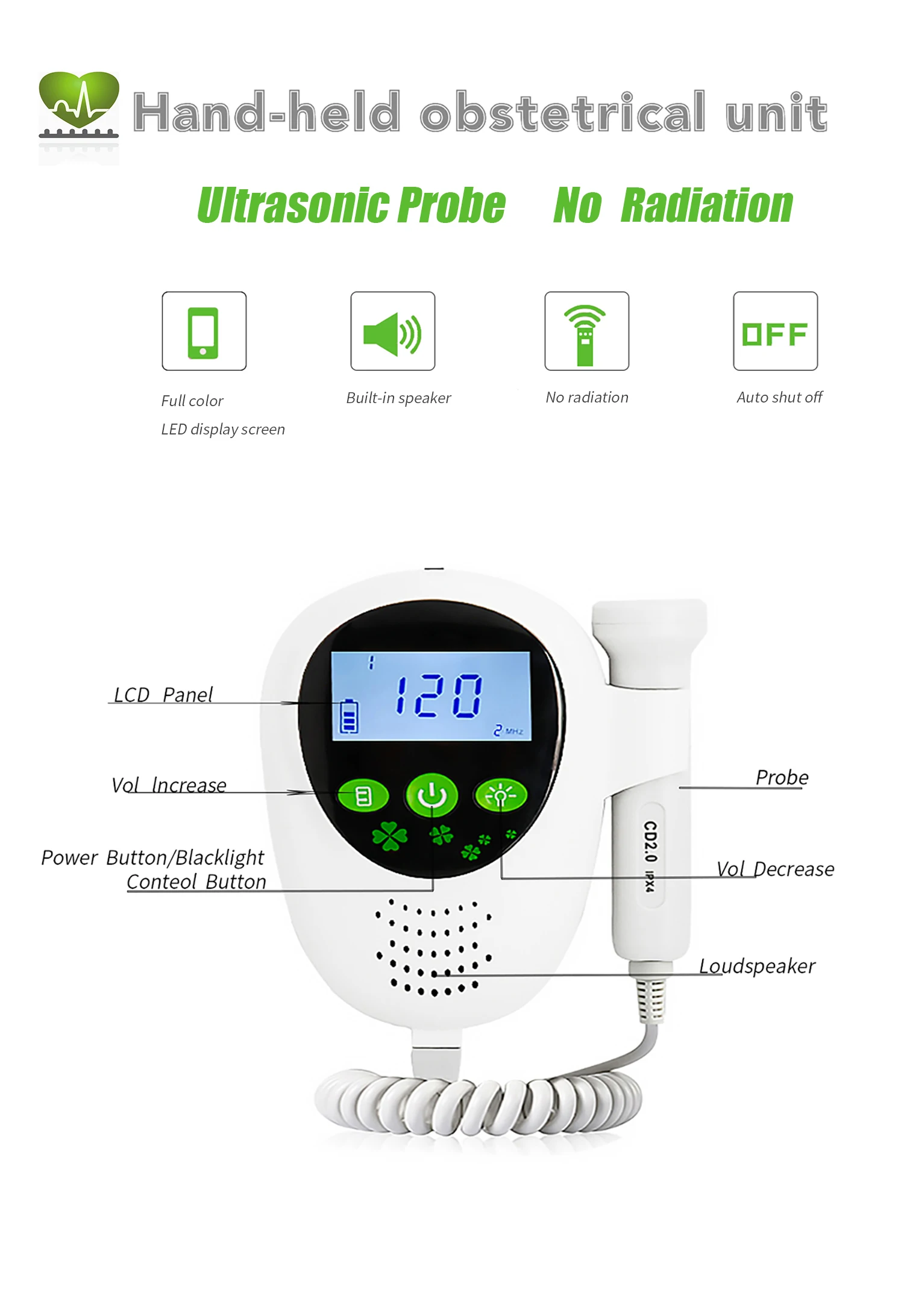 

Ultrasound Doppler Baby Heart Detector Fetal Heart Rate Monitor Fetus-Voice Meter with LCD Display Pregnancy Care No Radiation