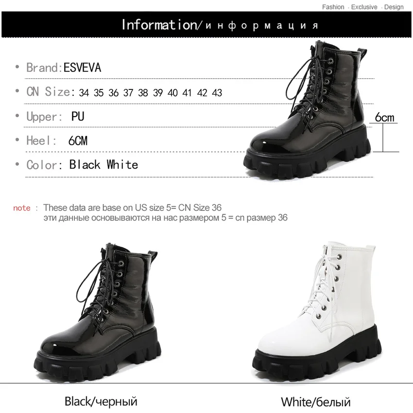ESVEVA 2020 Fashion Square Heel Lace Up Autumn Winter Ankle Boots PU Leather Round Toe Platform Casual Women Shoes Size 34-43
ESVEVA 2020 Fashion Square Heel Lace Up Autumn Winter Ankle Boots PU Leather Round Toe Platform Casual Women Shoes Size 34-43