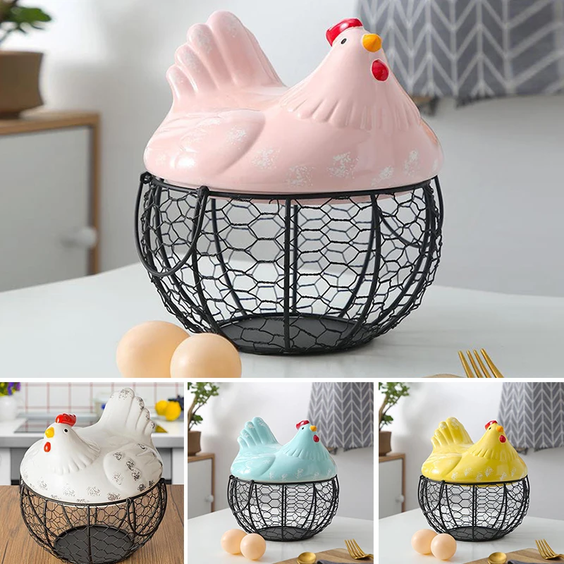 Metal Wire Basket with Ceramic Hens Cover Fruit Basket Egg Holder Decorative Kitchen Storage Baskets for Household Items ADW889
Metal Wire Basket with Ceramic Hens Cover Fruit Basket Egg Holder Decorative Kitchen Storage Baskets for Household Items ADW889