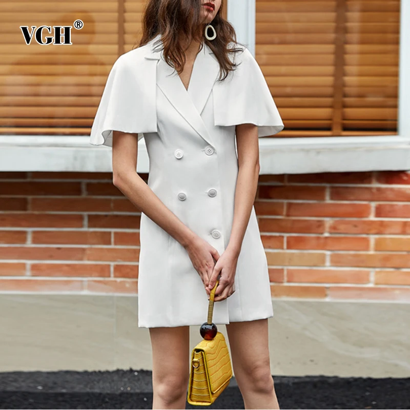 VGH Plain White Dress For Women Double Breasted Notched Short Sleeve Casual A Line Mini Dresses Female 2021 Summer Clothing New
VGH Plain White Dress For Women Double Breasted Notched Short Sleeve Casual A Line Mini Dresses Female 2021 Summer Clothing New