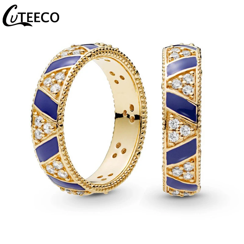 CUTEECO 2019 новая Голубая Эмаль Экзотические кольца полоски для женщин обручальное