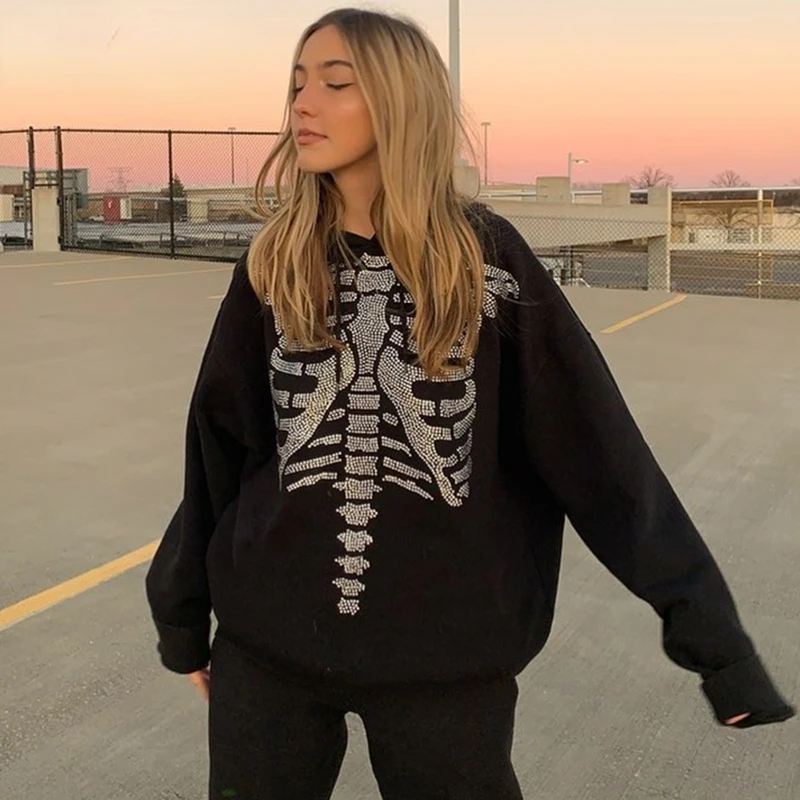 Streetwear Skeleton Oversized Hoodie Women Rhinestone Harajuku Autumn Hip Hop Sweatshirts Gothic Clothes Diamonds Punk Pullovers
Streetwear Skeleton Oversized Hoodie Women Rhinestone Harajuku Autumn Hip Hop Sweatshirts Gothic Clothes Diamonds Punk Pullovers