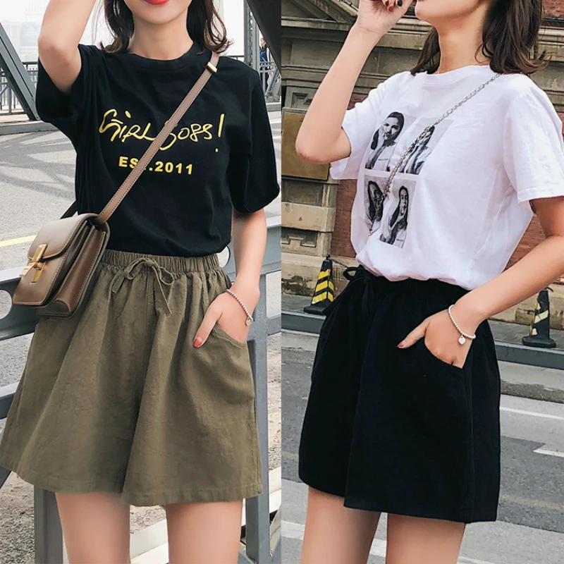 Women Shorts Summer High-waist Elastic-waist Lace-up Solid Korean Style Slim Wide-leg Casual Womens Loose Simple Pockets Chic
Women Shorts Summer High-waist Elastic-waist Lace-up Solid Korean Style Slim Wide-leg Casual Womens Loose Simple Pockets Chic