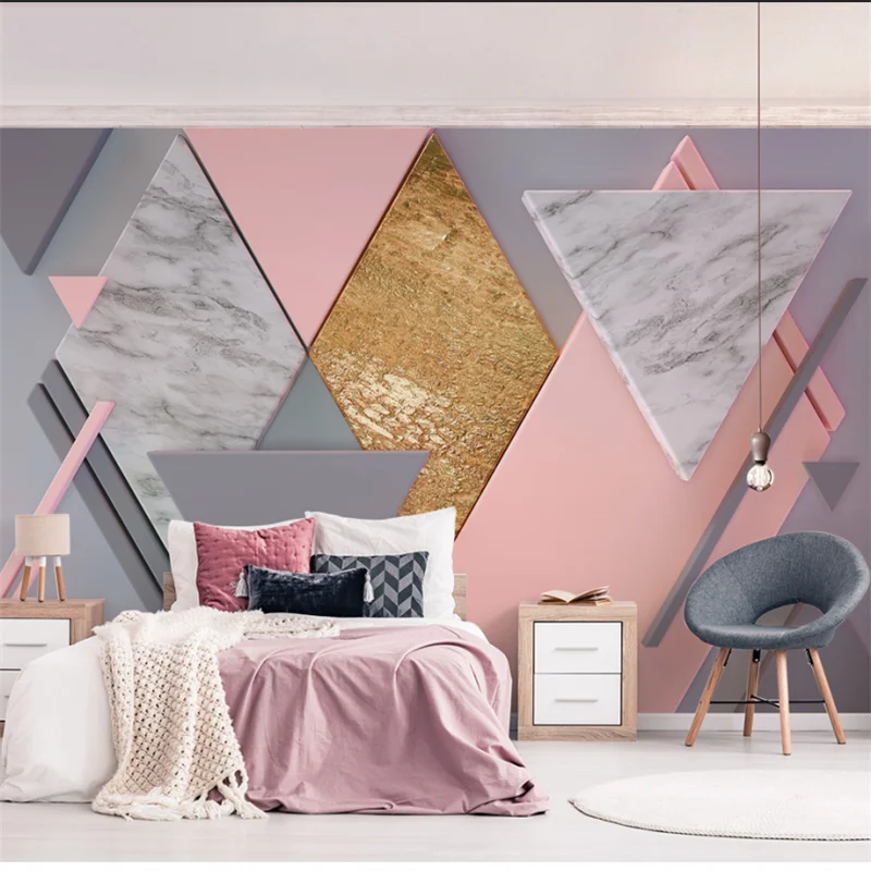 

wellyu Custom large mural pink new rhombus geometry Nordic 3d stereo TV background wall living room background 3d wallpaper