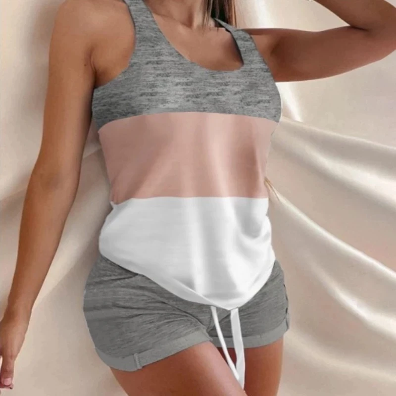 Summer Casual Two Pice Pajamas Set Homewear Women New Fashion Patchwork Print Sleeveless Top And Short Suit Streetwear
Summer Casual Two Pice Pajamas Set Homewear Women New Fashion Patchwork Print Sleeveless Top And Short Suit Streetwear