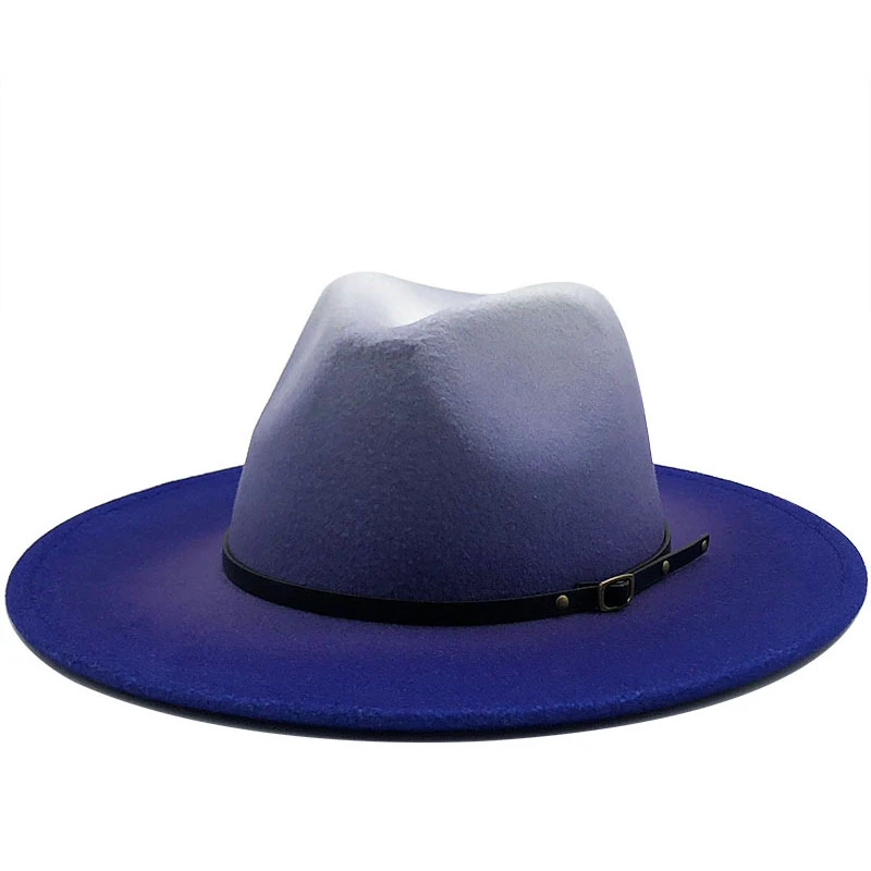 New Women Men Wool Vintage Trilby Felt Fedora Hat With Wide Brim Gentleman Elegant Gradient Royal blue For Lady Winter Jazz Caps
New Women Men Wool Vintage Trilby Felt Fedora Hat With Wide Brim Gentleman Elegant Gradient Royal blue For Lady Winter Jazz Caps