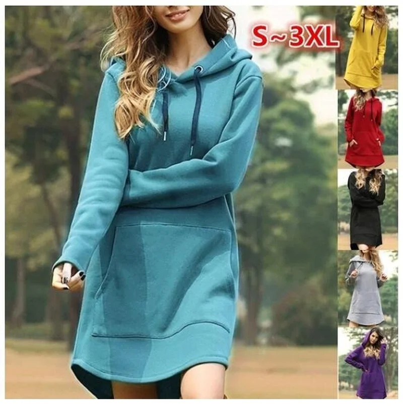 Fall/Winter New Large Size Women's Loose Solid Color Pocket Long Sleeve Hoodie Dress for Women
Fall/Winter New Large Size Women's Loose Solid Color Pocket Long Sleeve Hoodie Dress for Women