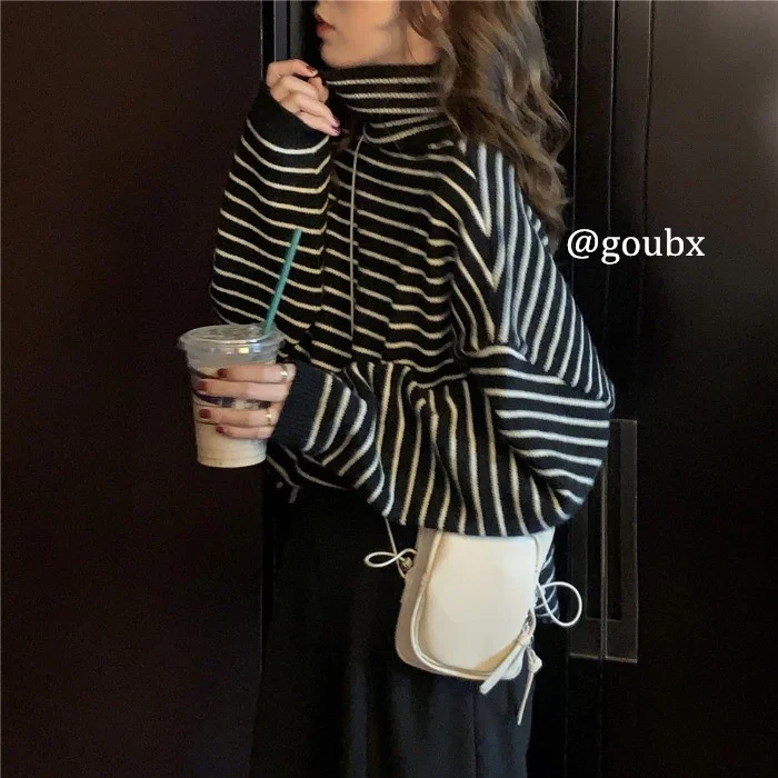 Turtleneck Fashion Striped Sweater Top for Women 2021spring and Autumn New Korean Style Loose All-match Casual Sweater
Turtleneck Fashion Striped Sweater Top for Women 2021spring and Autumn New Korean Style Loose All-match Casual Sweater