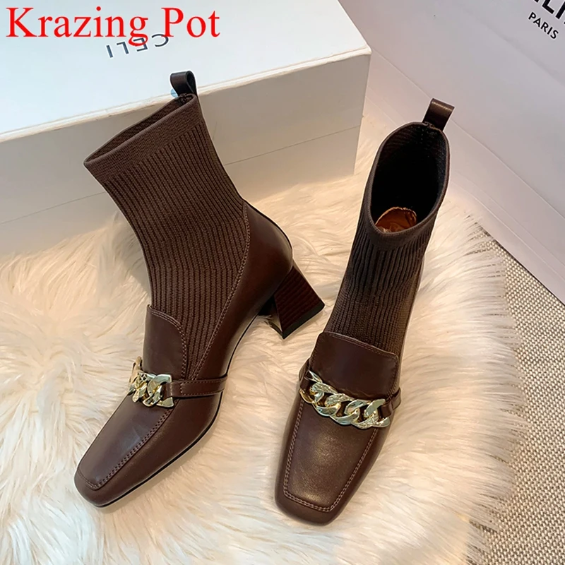 Krazing Pot handmade cow leather square toe stretch boots warm winter shoes runway chain concise elegant office lady ankle boots
Krazing Pot handmade cow leather square toe stretch boots warm winter shoes runway chain concise elegant office lady ankle boots