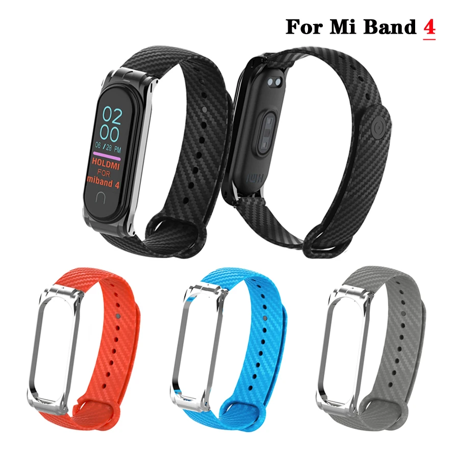 Ремешок для Xiaomi Mi Band 4 металлический корпус из углеродного волокна браслет
