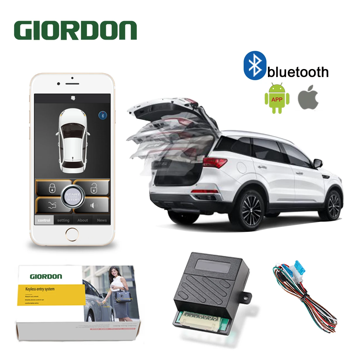 Mobile phone control car PKE key start anti-theft system mobile phone automatic induction switch lock, mobile phone remote start
Mobile phone control car PKE key start anti-theft system mobile phone automatic induction switch lock, mobile phone remote start