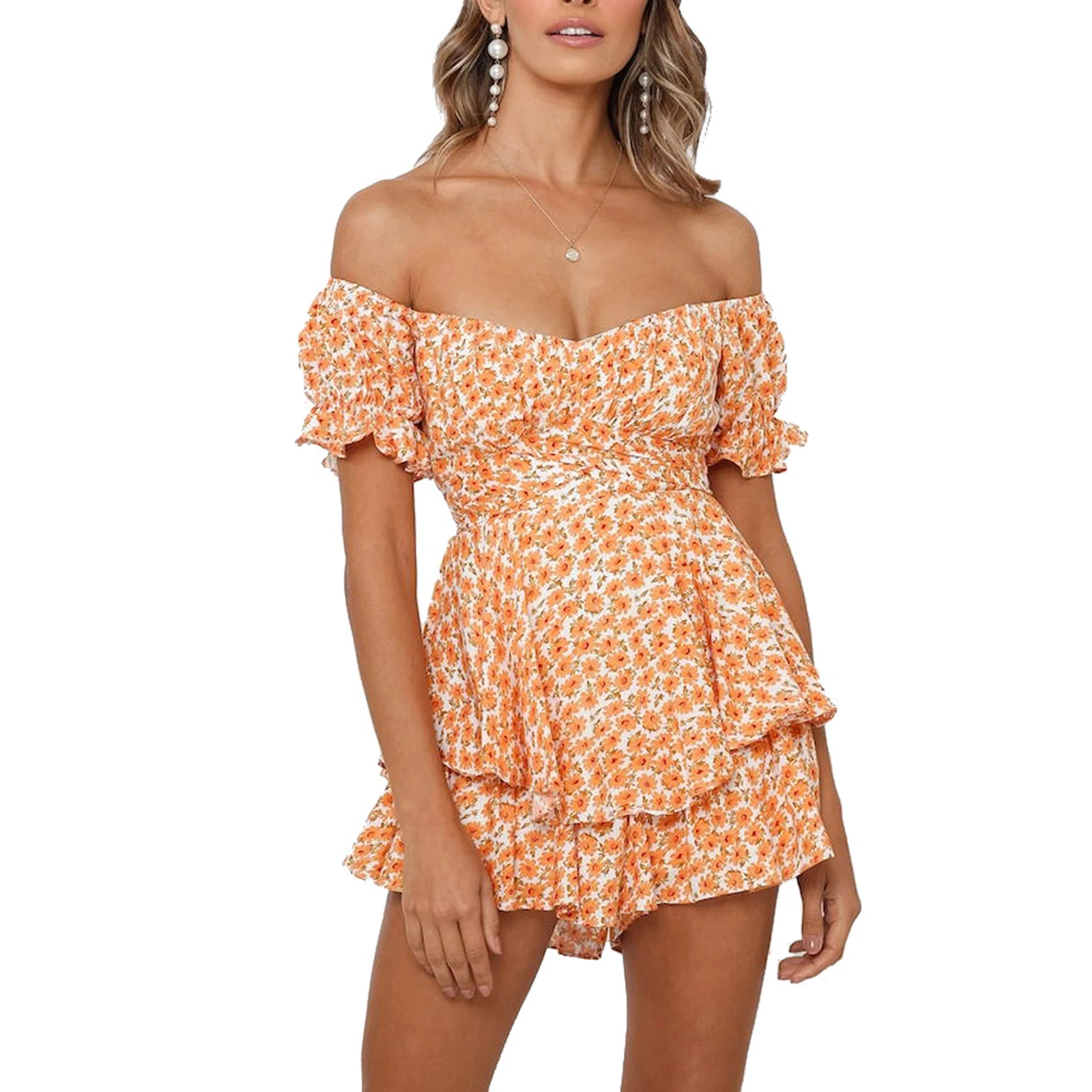 Summer Women Short Sleeve Strapless Flared Rompers Flowers/Leopard/Tie Dyed Off Shoulder Ruffles Playsuits Elegant Sweet
Summer Women Short Sleeve Strapless Flared Rompers Flowers/Leopard/Tie Dyed Off Shoulder Ruffles Playsuits Elegant Sweet