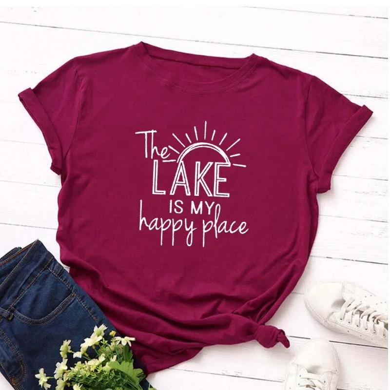 The Lake is my Happy Place Print Graphic Tshirt Women Short Sleeve Vacation Tshirt Hipster Tops Tee jy482
The Lake is my Happy Place Print Graphic Tshirt Women Short Sleeve Vacation Tshirt Hipster Tops Tee jy482