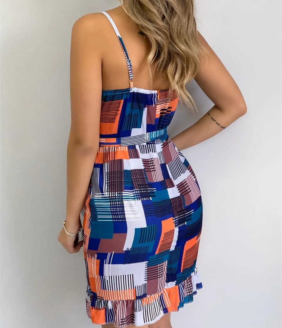 2020 European and American women's new spring and summer sexy V-neck strap color matching dress
2020 European and American women's new spring and summer sexy V-neck strap color matching dress