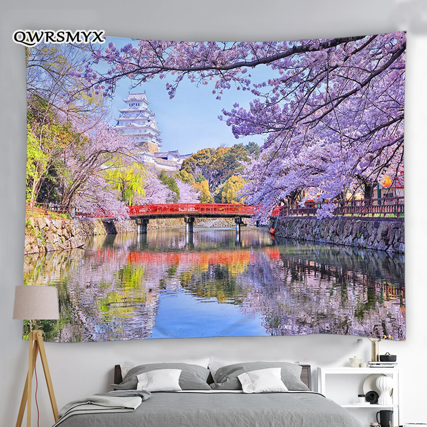 

Cherry Blossom Tree Bridge River Landscape Tapestry Wall Hanging Aesthetic Natural Scenery Home Living Room Decor Wall Tapestry