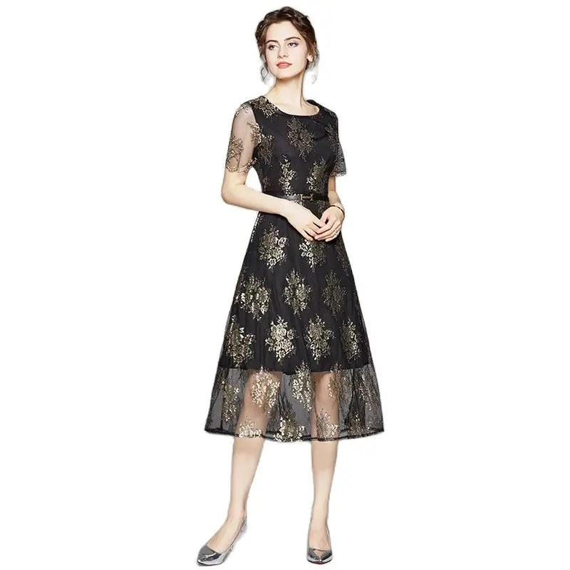 Black Lace Dresses Women Vintage Summer New Short Sleeved Stitching A Line Long Clothes
Black Lace Dresses Women Vintage Summer New Short Sleeved Stitching A Line Long Clothes