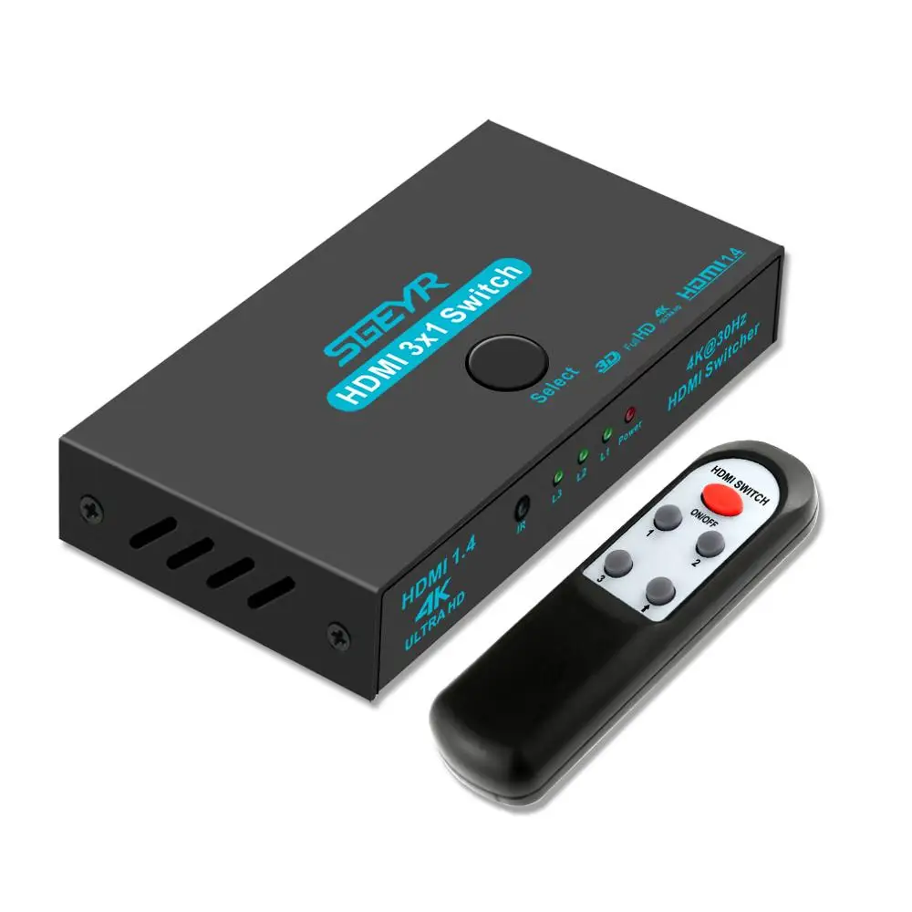 SGEYR HDMI переключатель 3 порта 1 4 в металлический с ИК пультом дистанционного