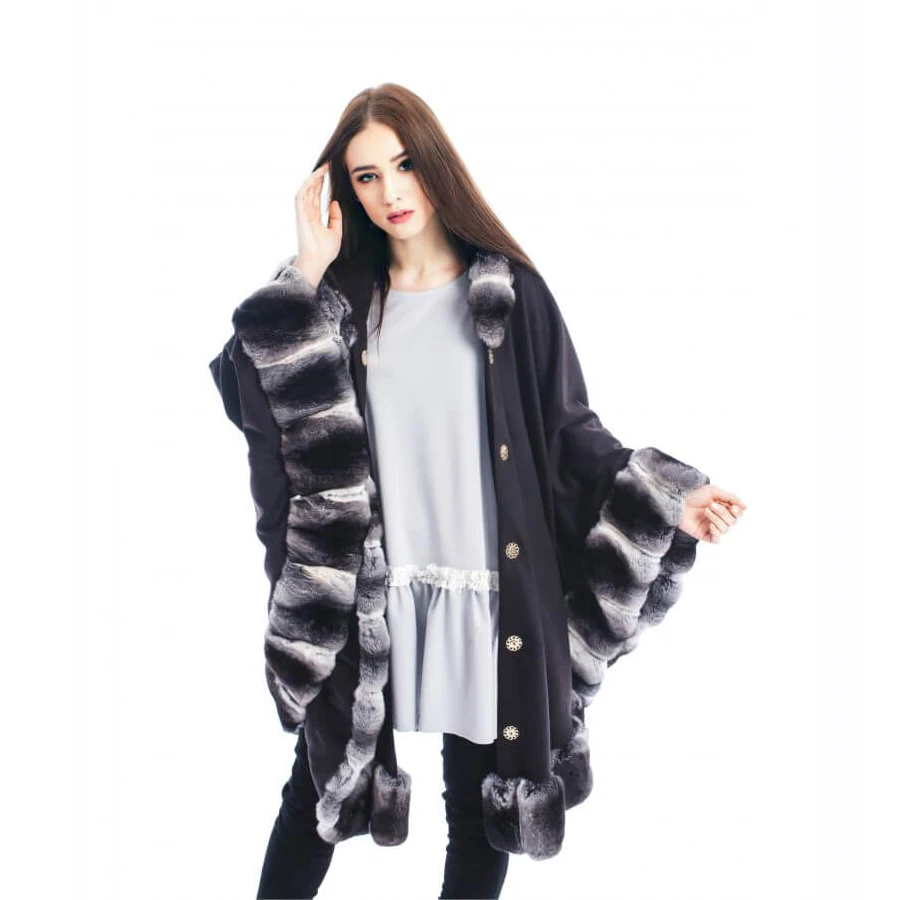 CNEGOVIK Hooded Poncho Women Fashion Cashmere Cardigan With Chinchilla Color Fur Trim
CNEGOVIK Hooded Poncho Women Fashion Cashmere Cardigan With Chinchilla Color Fur Trim