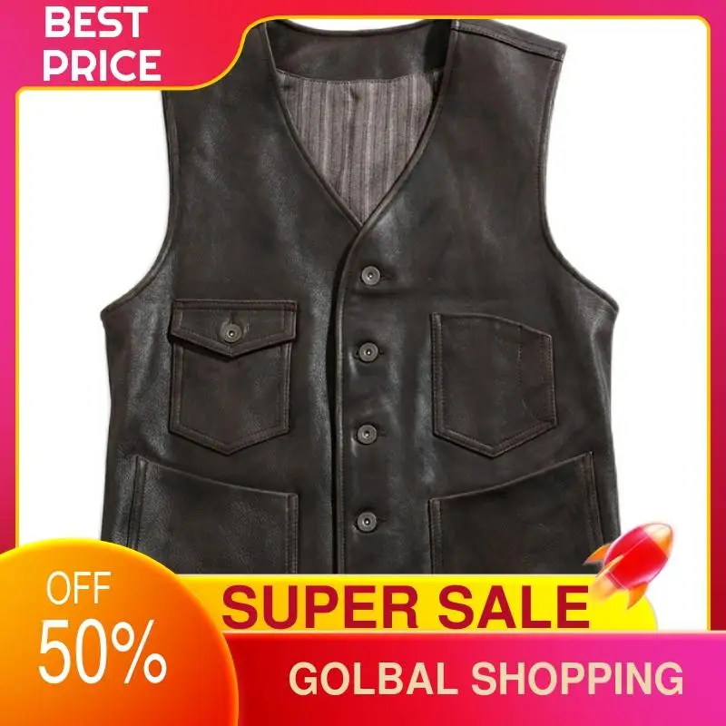 2021 Vintage Brown Casual Style Genuine Leather Vest Men Plus Size 4XL Single Breasted Real Natural Cowhide Spring Short Coat
2021 Vintage Brown Casual Style Genuine Leather Vest Men Plus Size 4XL Single Breasted Real Natural Cowhide Spring Short Coat