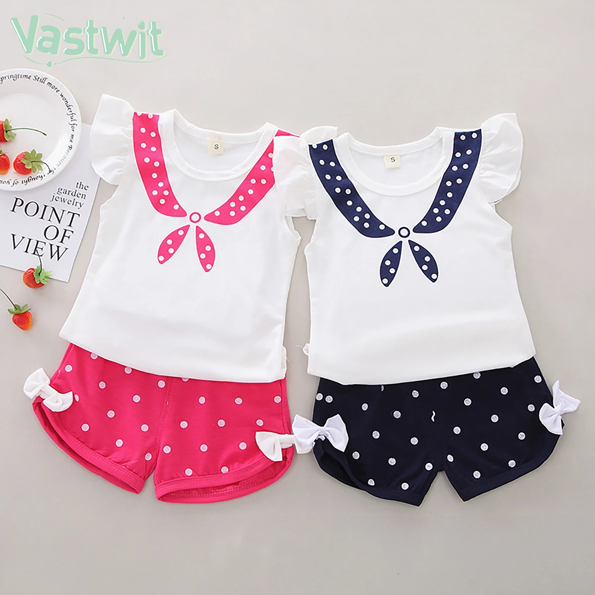 

Toddler Baby Summer Girls Clothes 1 2 3 Years Flying Sleeve T shirt+Polka Dots Shorts Girls Outfits Kids Clothing For Girls Sets