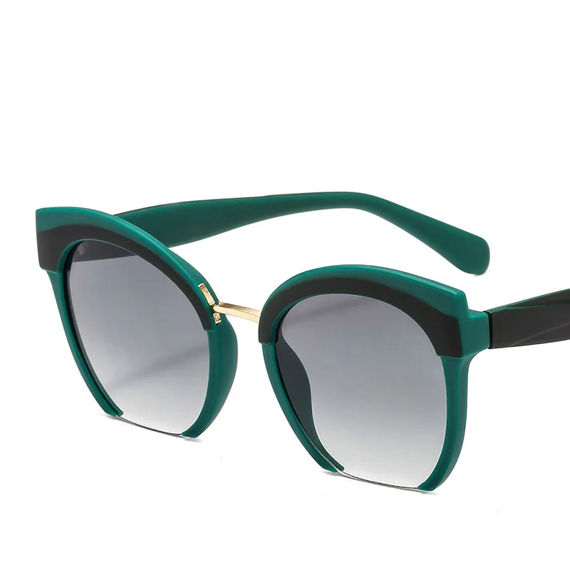Модные Цветные солнцезащитные очки в полуоправе кошачий глаз женские брендовые