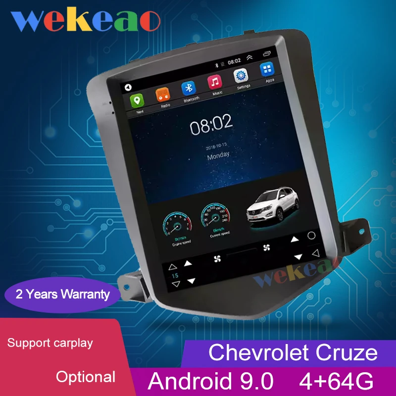 Фото Wekeao вертикальный экран Tesla Style 10 4 &quot1 Din Android 9 0 автомобильный Dvd плеер для Chevrolet Cruze