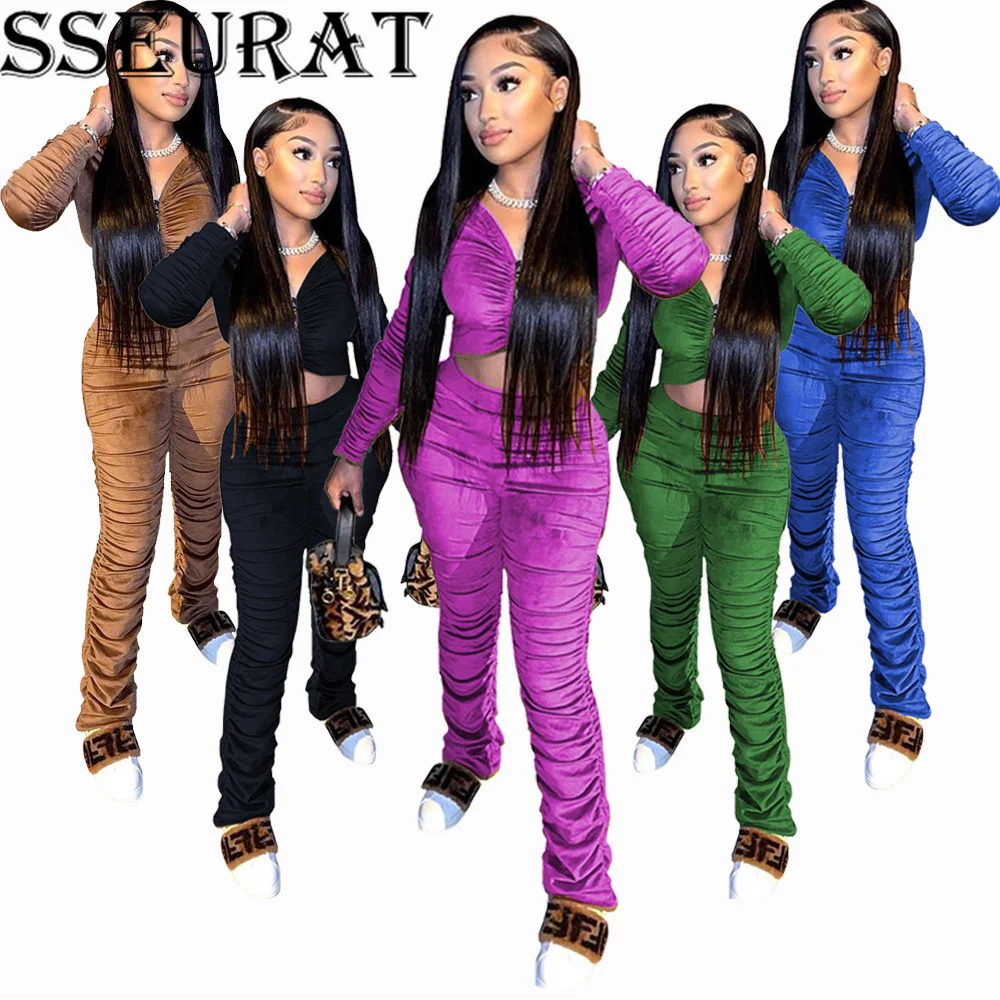 SSEURAT Velvet Stacked Women's Set Zipper Jacket Pants Suit Streetwear Tracksuit Two Piece Set Fitness Outfit
SSEURAT Velvet Stacked Women's Set Zipper Jacket Pants Suit Streetwear Tracksuit Two Piece Set Fitness Outfit