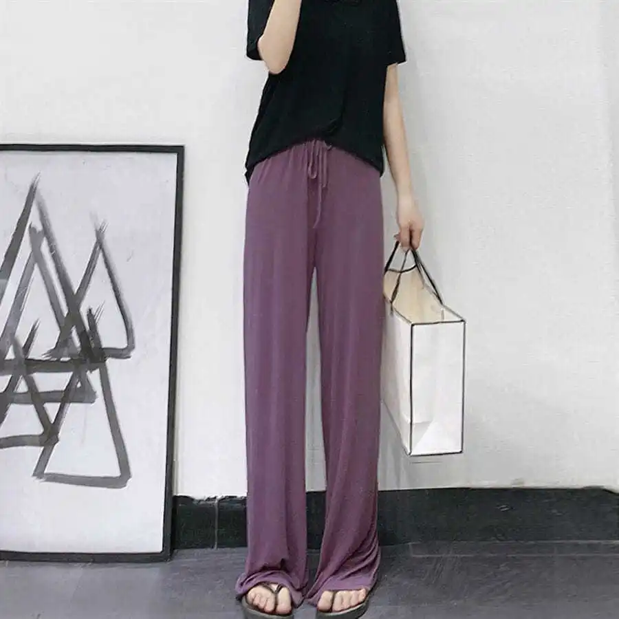 Summer thin casual ice silk pants 2021 new landing pants with high waist and straight tube
Summer thin casual ice silk pants 2021 new landing pants with high waist and straight tube
