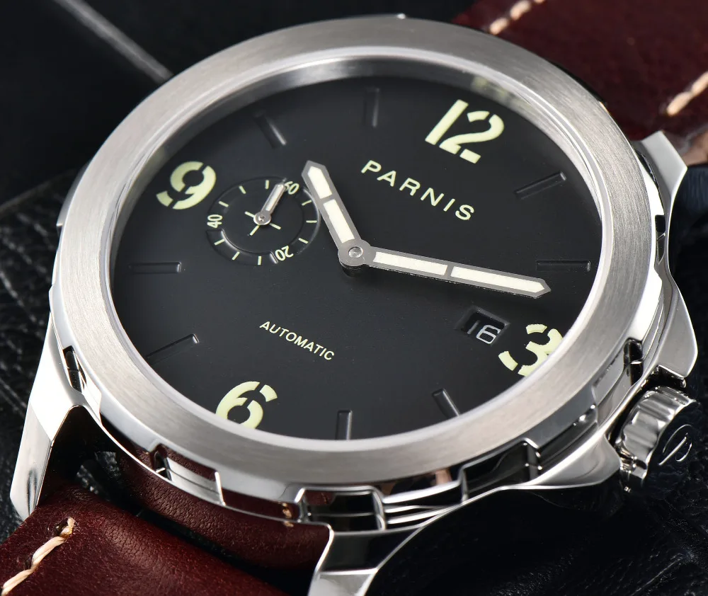 

New Arrival Luxury Brand Mechanical Watches Parnis 44mm Casual Automatic Watch Men Sapphire 5Bar Leather Luminous reloj hombre